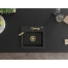 Mexen Milo granite sink 1-bowl with Flora kitchen tap, black/silver metallic - 6505-73-670401-57-G