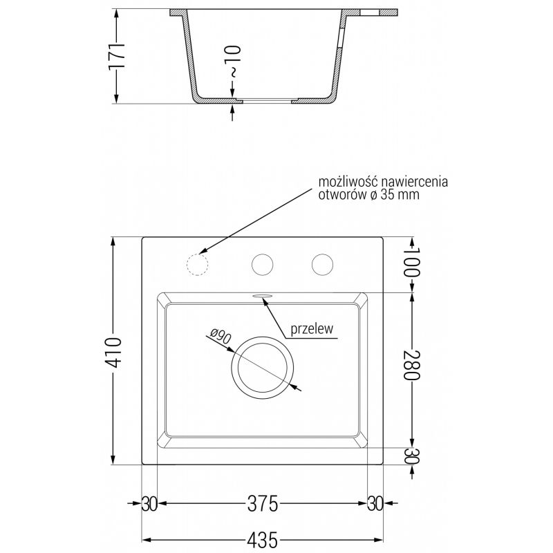 Mexen Milo granite sink 1-bowl with Flora kitchen tap, black/silver metallic - 6505-73-670401-57-G