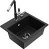 Mexen Milo 1-bowl granite sink with Flora kitchen faucet, black - 6505-77-670401-07-B