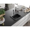 Mexen Milo 1-bowl granite sink with Flora kitchen tap, black - 6505-77-670401-07-B