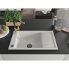Mexen Elias 1-bowl granite sink with drainer and Flora kitchen faucet, white - 6511-20-670401-57-B