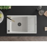 Mexen Elias 1-bowl granite sink with drainer and Flora kitchen faucet, white - 6511-20-670401-57-B