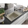 Mexen Elias one-bowl granite sink with drainer and Flora kitchen faucet, beige - 6511-69-670401-09