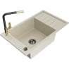 Mexen Elias granite sink 1-bowl with drainer and kitchen faucet Flora, beige - 6511-69-670401-57-B