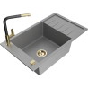 Mexen Elias 1-bowl granite kitchen sink with drainer and Flora kitchen faucet, gray - 6511-71-670401-57-G