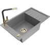Mexen Elias 1-bowl granite sink with drainer and Flora kitchen tap, grey - 6511-71-670401-57-G