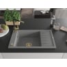 Mexen Elias 1-bowl granite sink with drainer and Flora kitchen tap, grey - 6511-71-670401-57-G