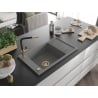Mexen Elias granite kitchen sink 1-bowl with drainer and kitchen faucet Flora, gray - 6511-71-670401-57-G