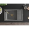 Mexen Elias 1-bowl granite sink with drainer and Flora kitchen tap, grey - 6511-71-670401-57-G