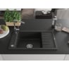Mexen Elias granite sink 1-bowl with drainer and Flora kitchen faucet, black/silver metallic - 6511-73-670401-00