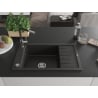 Mexen Elias granite sink 1-bowl with drainer and Flora kitchen tap, black/gold metallic - 6511-75-670401-07