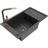 Mexen Elias granite kitchen sink 1-bowl with drainer and kitchen faucet Flora, speckled black - 6511-76-670401-75-B