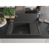 Mexen Elias granite kitchen sink 1-bowl with drainer and kitchen faucet Flora, speckled black - 6511-76-670401-75-B