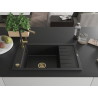 Mexen Elias granite single-bowl sink with drainer and Flora kitchen faucet, black - 6511-77-670401-57-G