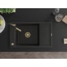 Mexen Elias granite kitchen sink 1-bowl with drainer and Flora kitchen faucet, black - 6511-77-670401-57-G