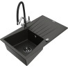 Mexen Cesar granite kitchen sink 1-bowl with drainer and Duo kitchen faucet, black/gold metallic - 6514-75-671701-07-B