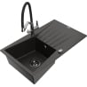 Mexen Cesar granite single-bowl sink with drainer and Duo kitchen faucet, black/gold metallic - 6514-75-671701-07-B