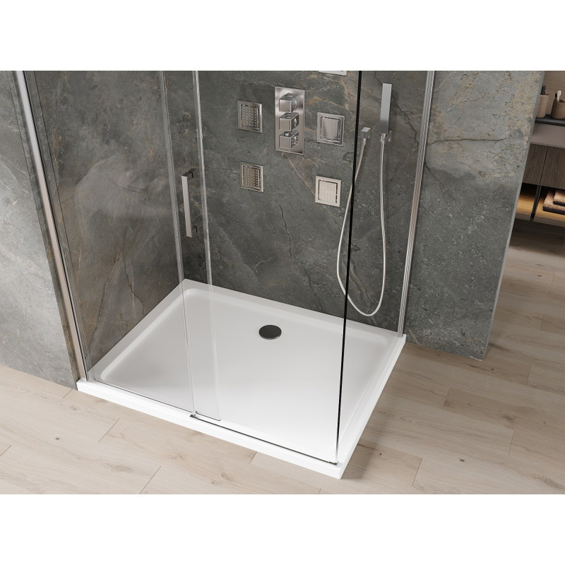 Mexen Omega sliding shower cabin 130 x 100 cm, transparent, chrome + Flat shower tray - 825-130-100-01-00-4010