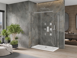Mexen Omega extendable shower cubicle 140 x 70 cm, Transparent, Chrome + shower tray Flat - 825-140-070-01-00-4010