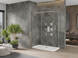 Mexen Omega sliding shower cabin 140 x 70 cm, transparent, chrome + Flat shower tray - 825-140-070-01-00-4010