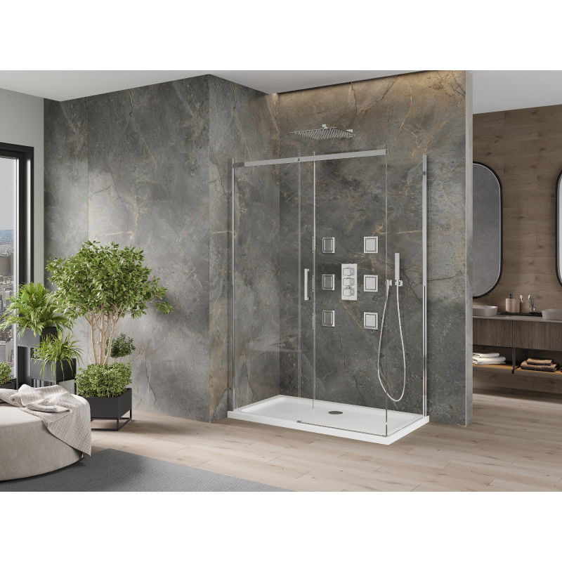 Mexen Omega sliding shower enclosure 140 x 80 cm, transparent, chrome + Flat tray - 825-140-080-01-00-4010