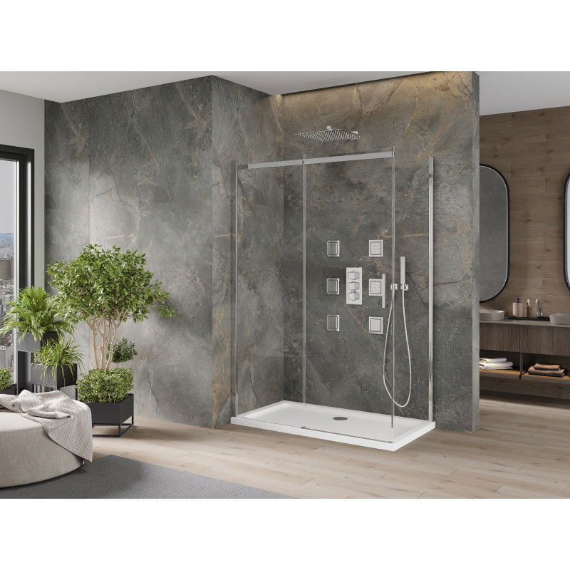 Mexen Omega sliding shower enclosure 140 x 80 cm, transparent, chrome + Flat tray - 825-140-080-01-00-4010