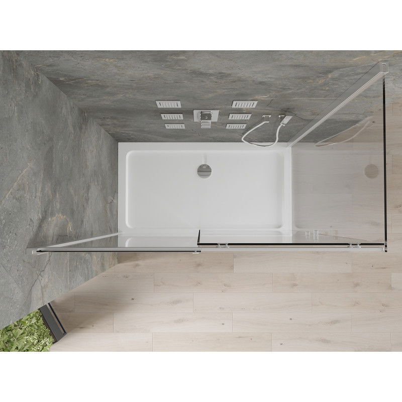 Mexen Omega sliding shower enclosure 140 x 80 cm, transparent, chrome + Flat tray - 825-140-080-01-00-4010