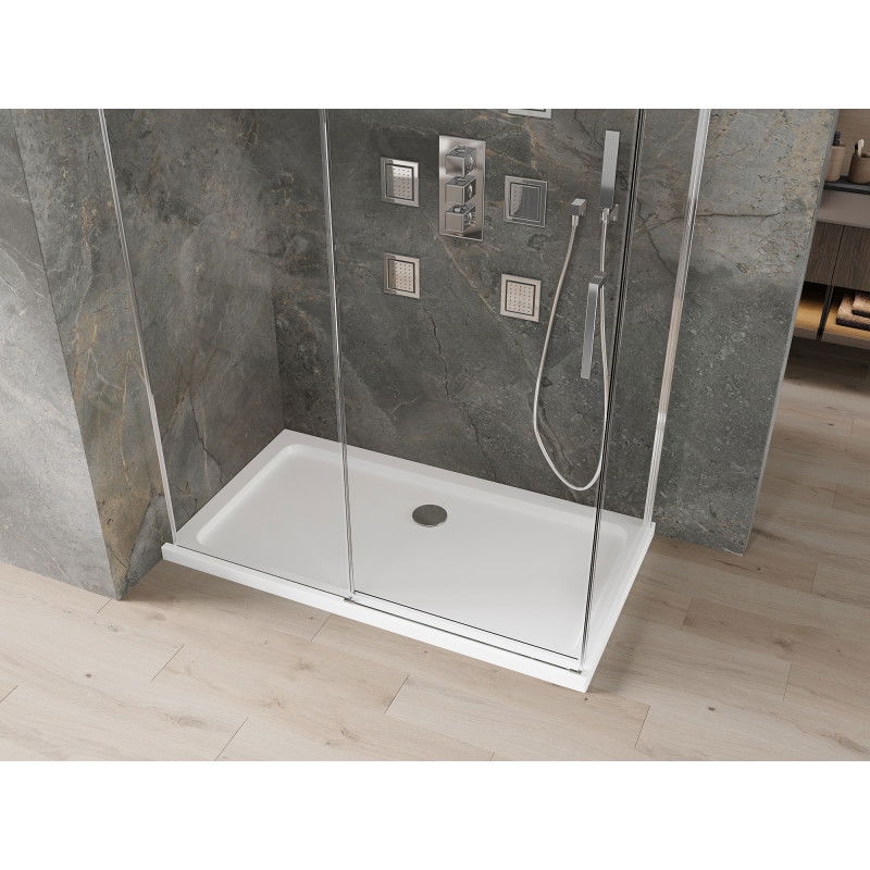 Mexen Omega sliding shower enclosure 140 x 80 cm, transparent, chrome + Flat tray - 825-140-080-01-00-4010