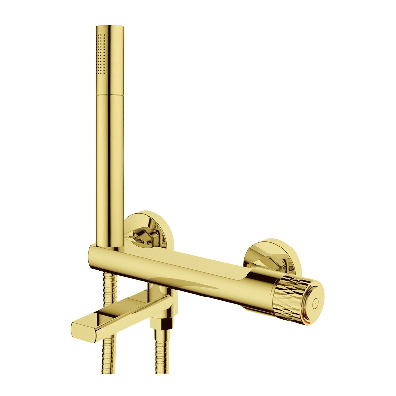 Mexen Diamond bathtub faucet with shower set, gold - 71530-50