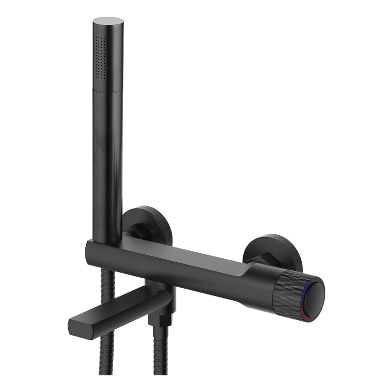 Mexen Diamond bathtub faucet with shower set, black - 71530-70