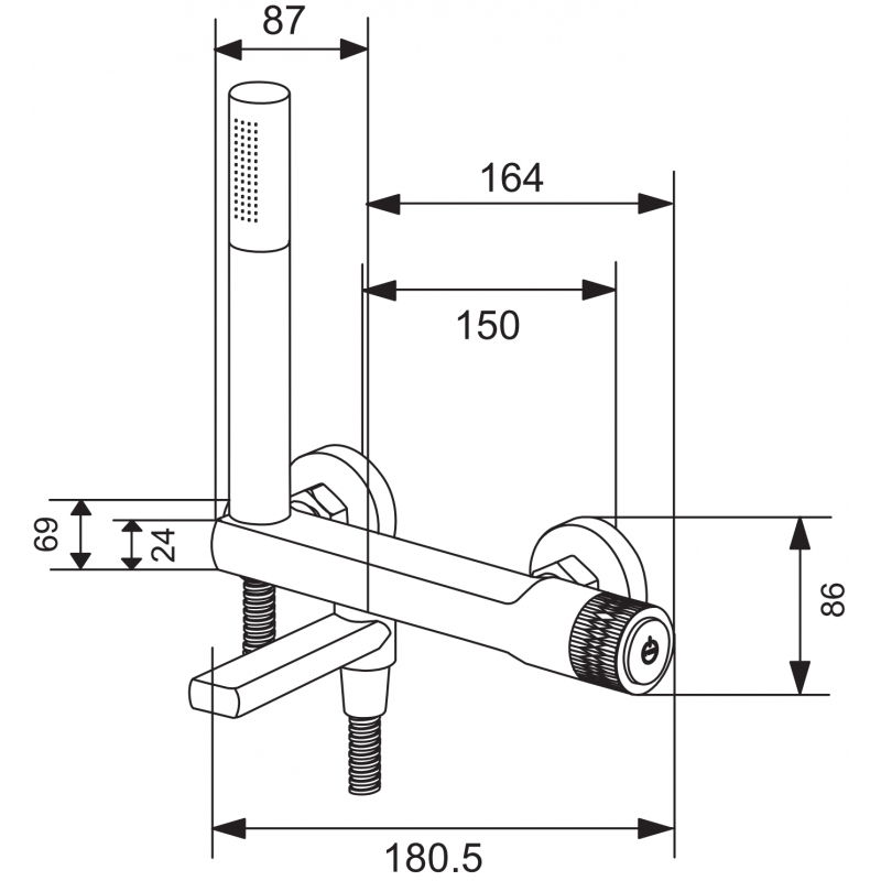 Mexen Diamond bath tap with shower set, black - 71530-70