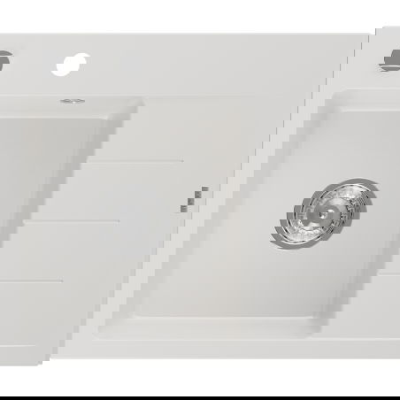 Mexen Ben granite sink 1-bowl with left drainer 600 x 500 mm, white, chrome siphon - 6522605000-20