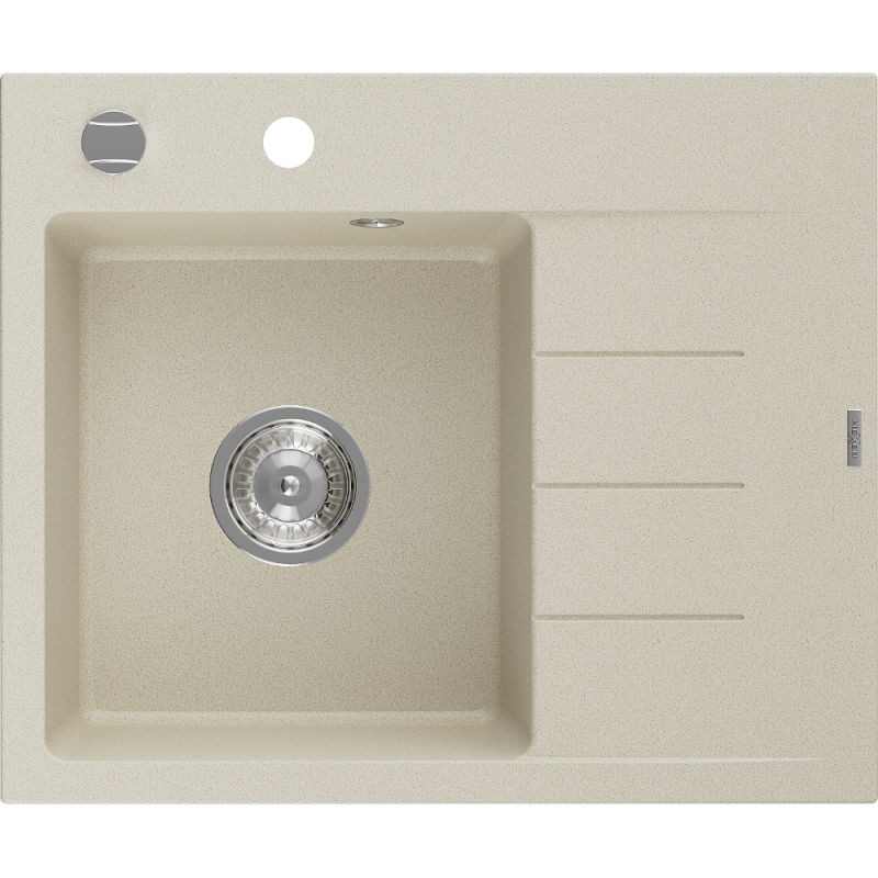 Mexen Ben granite sink 1-bowl with drainer, left 600 x 500 mm, beige, chrome siphon - 6522605000-69