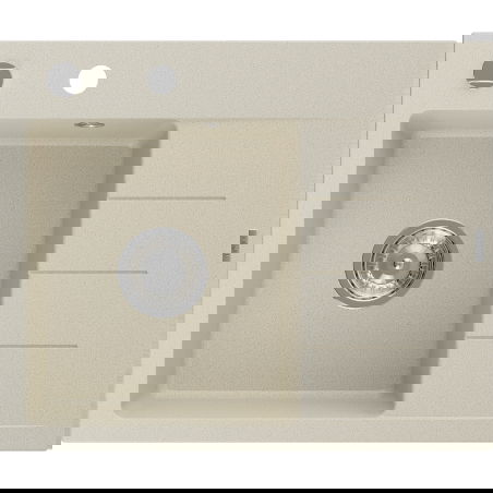 Mexen Ben granite sink 1-bowl with left drainer 600 x 500 mm, beige, chrome siphon - 6522605000-69