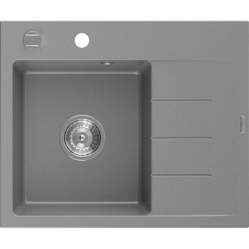 Mexen Ben granite kitchen sink 1-bowl with left drainer 600 x 500 mm, gray, chrome siphon - 6522605000-71