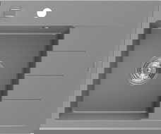 Mexen Ben granite sink 1-bowl with drainer, left 600 x 500 mm, gray, chrome siphon - 6522605000-71