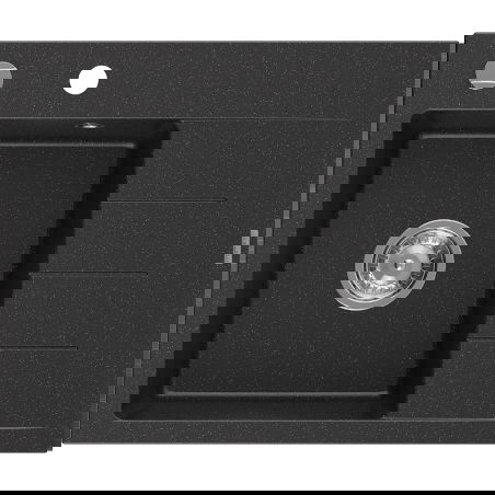 Mexen Ben 1-bowl granite sink with drainer, left 600 x 500 mm, black/silver metallic, chrome siphon - 6522605000-73