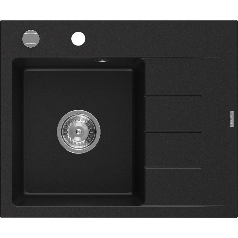 Mexen Ben granite sink 1-bowl with left drainer 600 x 500 mm, black, chrome siphon - 6522605000-77