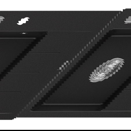 Mexen Ben granite sink 1-bowl with drainer, left 600 x 500 mm, black, chrome siphon - 6522605000-77