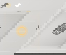 Mexen Ben granite sink 1-bowl with drainer, left 600 x 500 mm, white, gold siphon - 6522605000-20-G