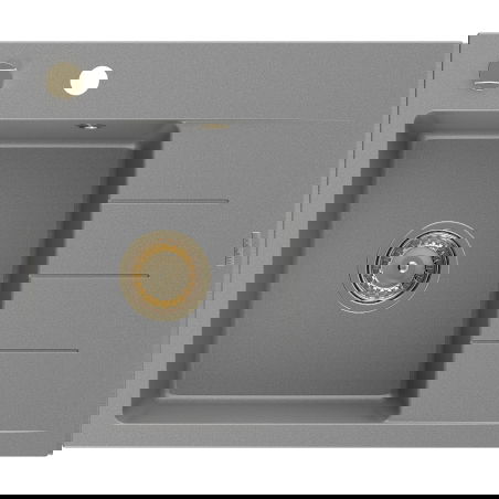 Mexen Ben granite sink 1-bowl with left drainer 600 x 500 mm, gray, gold siphon - 6522605000-71-G