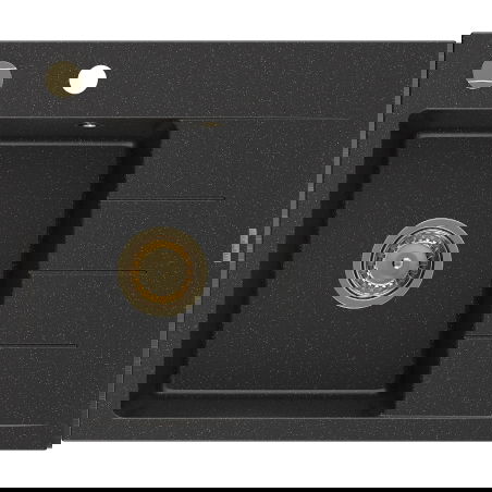 Mexen Ben granite kitchen sink 1-bowl with drainer, left 600 x 500 mm, black/silver metallic golden siphon - 6522605000-73-G