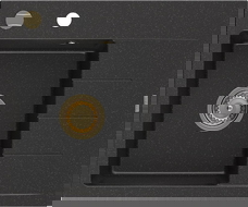 Mexen Ben granite kitchen sink 1-bowl with drainer, left 600 x 500 mm, black/silver metallic golden siphon - 6522605000-73-G