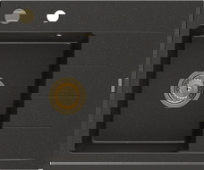 Mexen Ben granite sink 1-bowl with drainer, left 600 x 500 mm, black/gold metallic, gold siphon - 6522605000-75-G