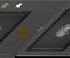 Mexen Ben granite sink with 1 bowl and drainer, left 600 x 500 mm, black speckled, golden siphon - 6522605000-76-G