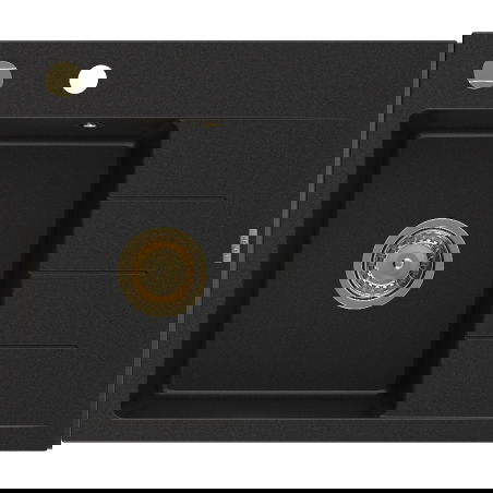 Mexen Ben granite sink 1-compartment with drainer, left 600 x 500 mm, black, gold siphon - 6522605000-77-G