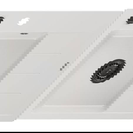 Mexen Ben granite sink 1-bowl with drainboard, left 600 x 500 mm, white, black siphon - 6522605000-20-B