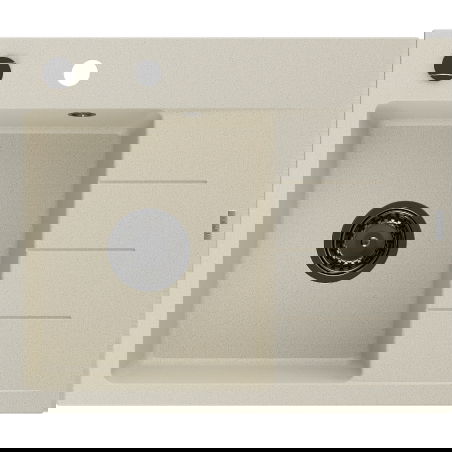 Mexen Ben 1-bowl granite kitchen sink with drainer, left, 600 x 500 mm, beige, black siphon - 6522605000-69-B