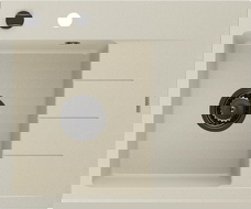 Mexen Ben 1-bowl granite kitchen sink with drainer, left, 600 x 500 mm, beige, black siphon - 6522605000-69-B