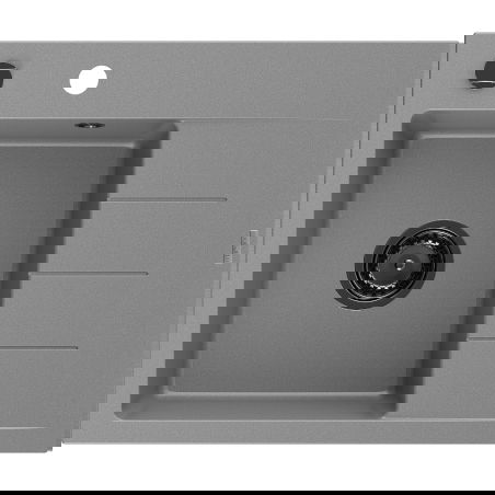 Mexen Ben granite sink 1-bowl with drainer, left 600 x 500 mm, gray, black siphon - 6522605000-71-B